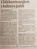 Kalevan kirjoitus juhlapäivän johdosta
